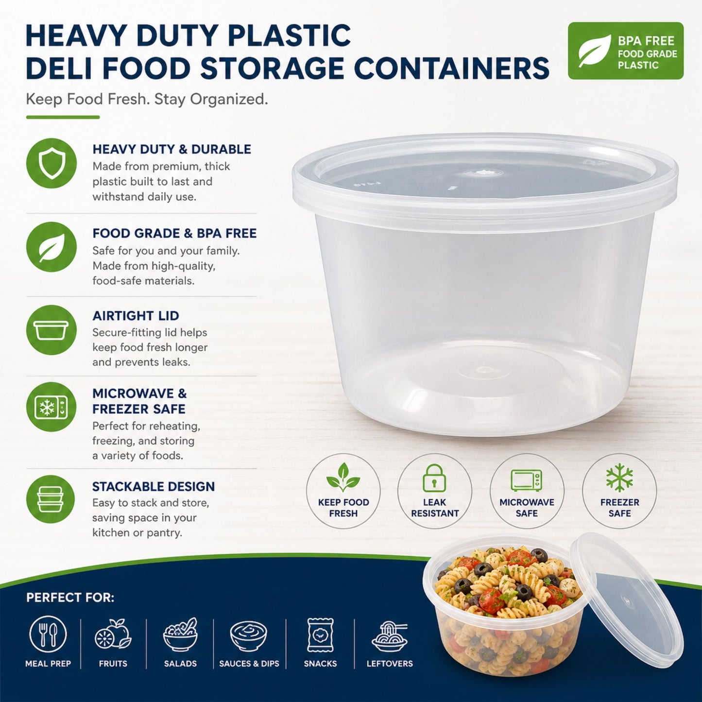 *WHOLESALE* 16oz Deli Containers with Lids Heavy Duty Disposable Plastic 240/Case Food Storage & Serving VeZee