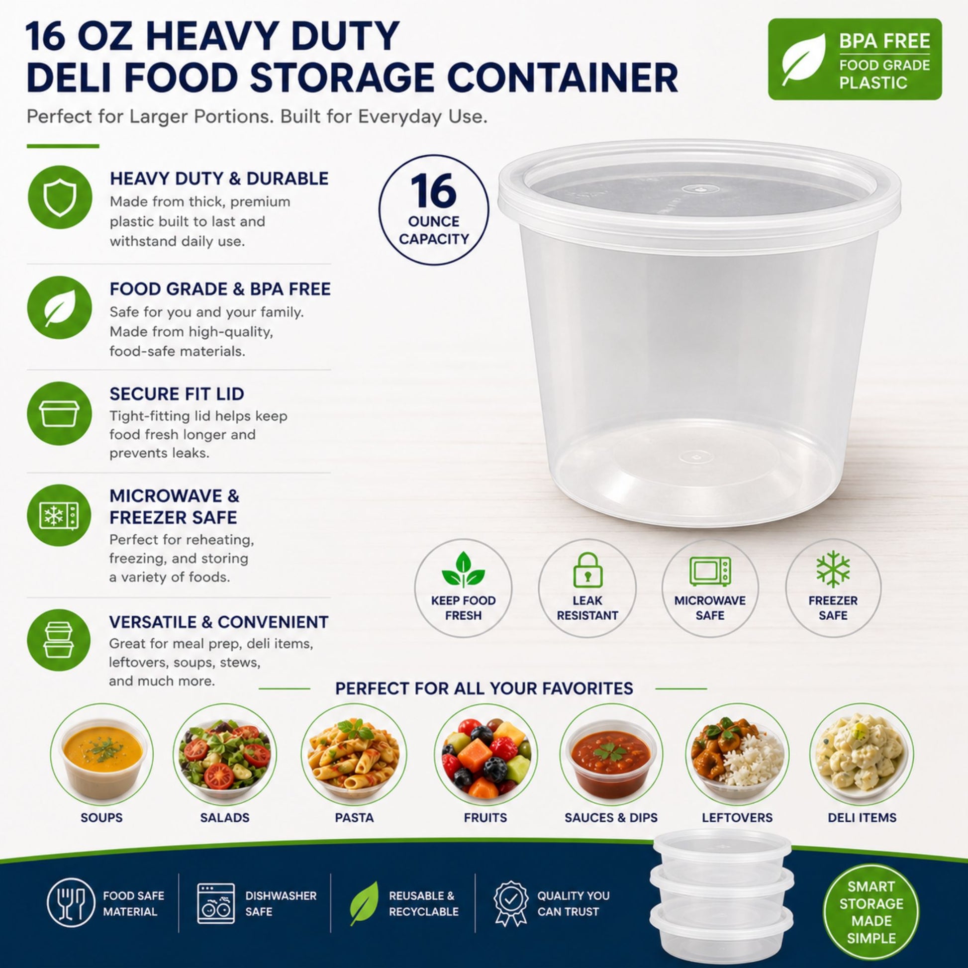 *WHOLESALE* 16oz Deli Containers with Lids Heavy Duty Disposable Plastic 240/Case Food Storage & Serving VeZee