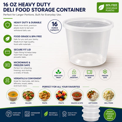 *WHOLESALE* 16oz Deli Containers with Lids Heavy Duty Disposable Plastic 240/Case Food Storage & Serving VeZee