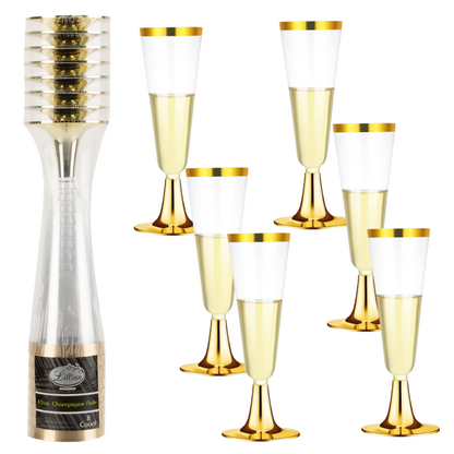 4.5oz Plastic 2-Pcs Champagne Flutes With Gold Rim & Bottom Champagne Flutes Lillian Tablesettings