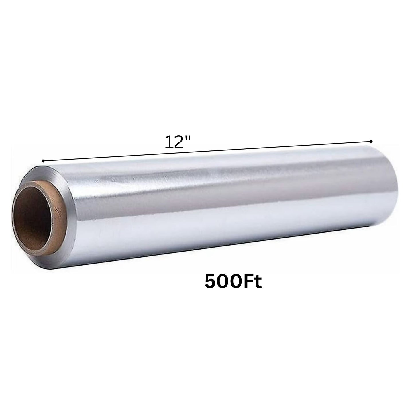 Roll of cellophane with dimensions and length indicated on a white background