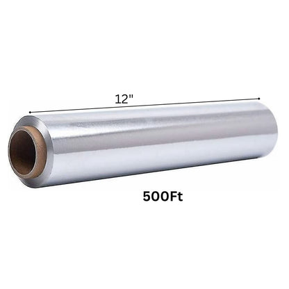 Roll of cellophane with dimensions and length indicated on a white background