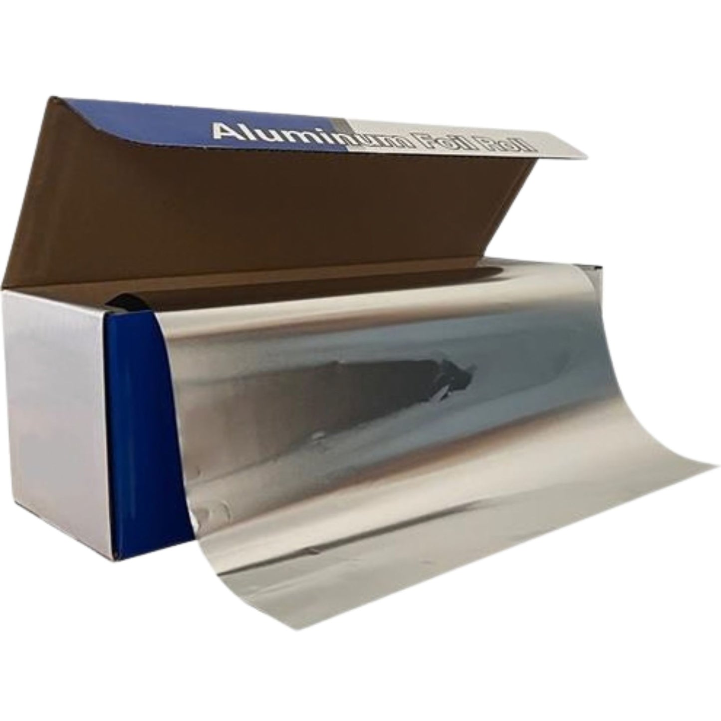 Aluminum foil with a roll on a white background