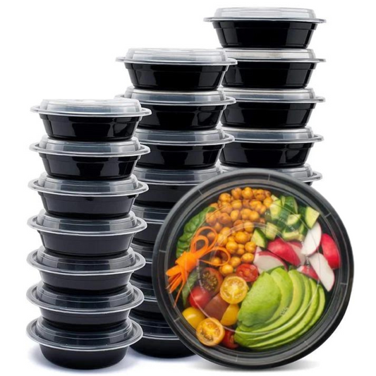 *BULK*  24oz Black Meal Prep/ Bento Box Disposable Container with Clear Lid Food Storage & Serving VeZee   
