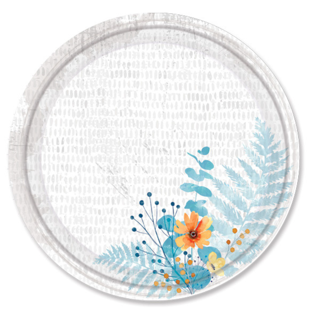 Floral Bliss Teal 10" Meal/Dinner Paper Plates Disposable Plates Nicole Home Collection