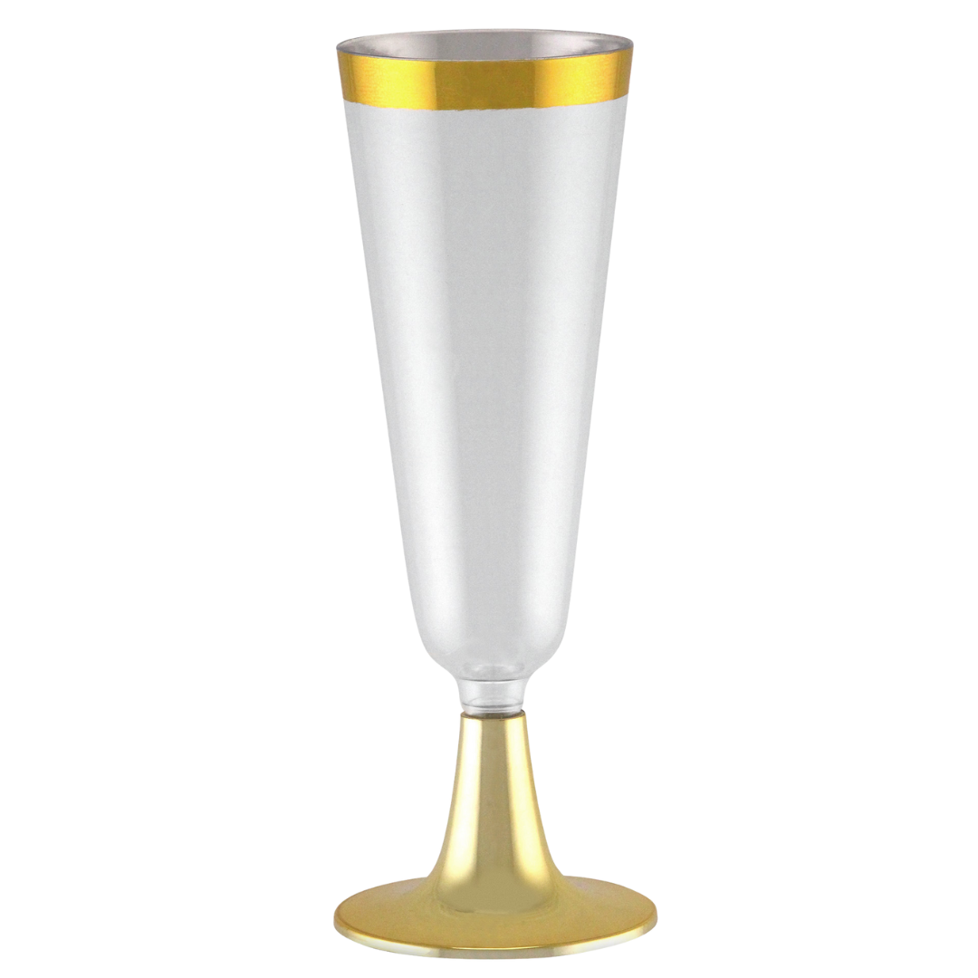 4.5oz Plastic 2-Pcs Champagne Flutes With Gold Rim & Bottom Champagne Flutes Lillian Tablesettings