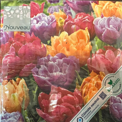 Single Paper Napkins For Decoupage Orange Red Tulip Blossoms Flower Pattern 1 Pack (20 Napkins) Napkins Nouveau   