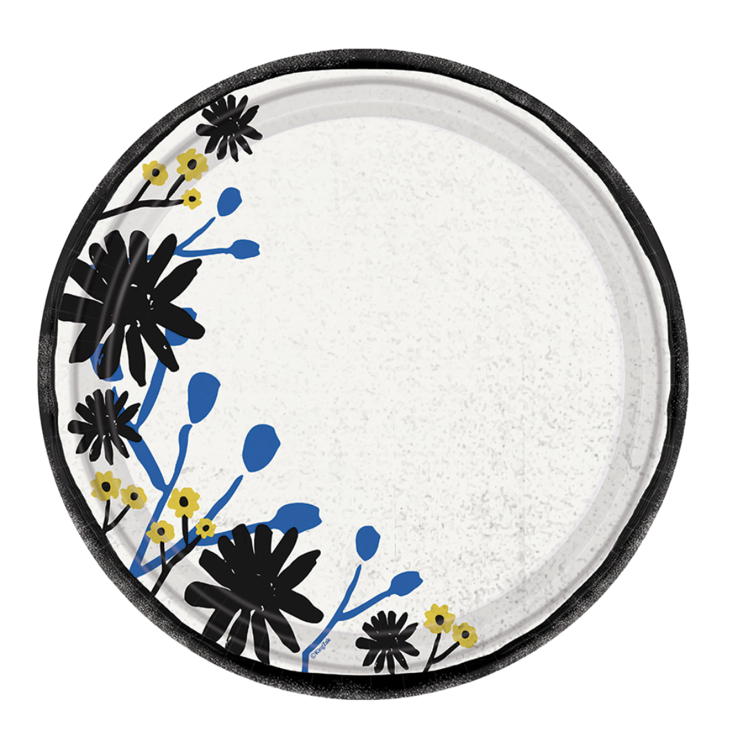 Floral Indigo 6.75" Dessert Paper Plates Disposable Plates Nicole Home Collection