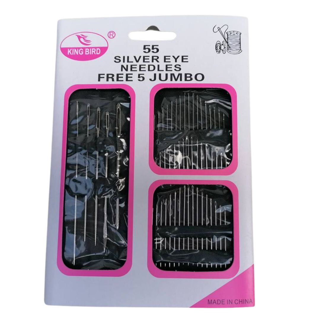 99¢ King Bird 55 Silver eye needles FREE 5 Jumbo Needlecraft Kits King Bird