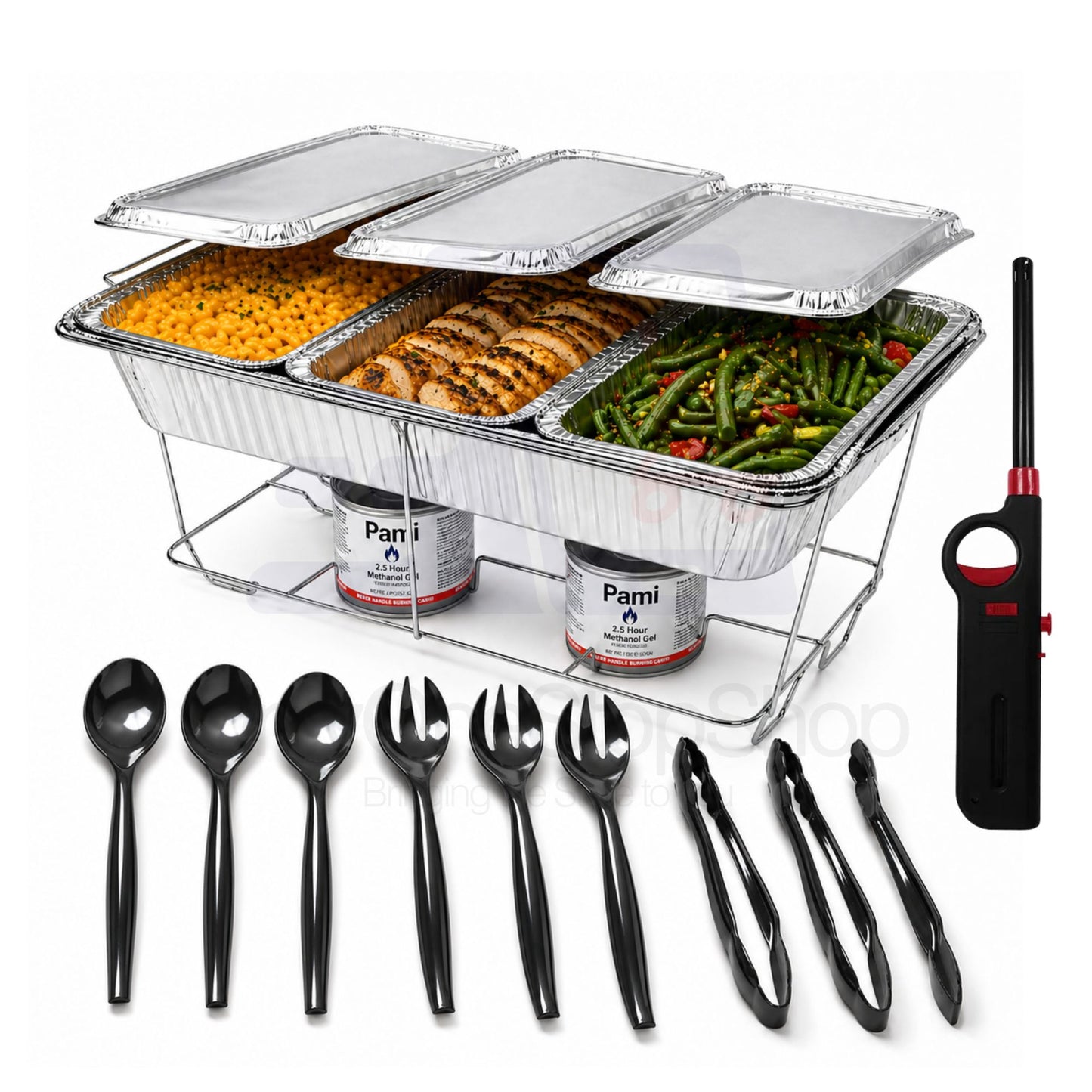 20 Piece Chafing Dish Buffet Set with 5LB Loaf Pans, Fuel & Utensils Disposable Catering Kit Disposable VeZee