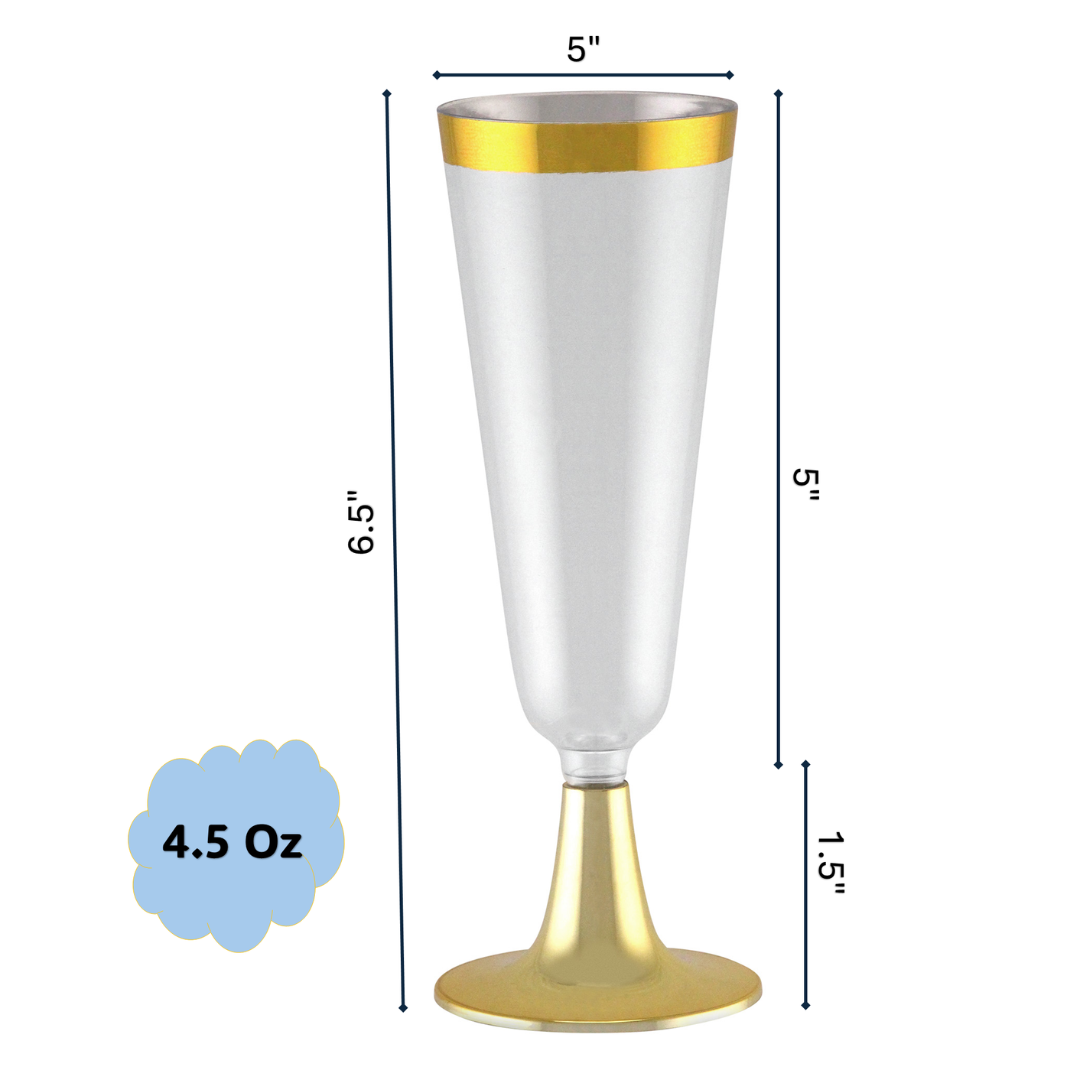 4.5oz Plastic 2-Pcs Champagne Flutes With Gold Rim & Bottom Champagne Flutes Lillian Tablesettings