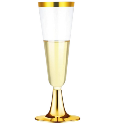 4.5oz Plastic 2-Pcs Champagne Flutes With Gold Rim & Bottom Champagne Flutes Lillian Tablesettings