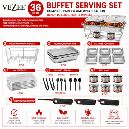 36 Piece All-in-One Chafing Dish Set for Catering & Events Disposable VeZee