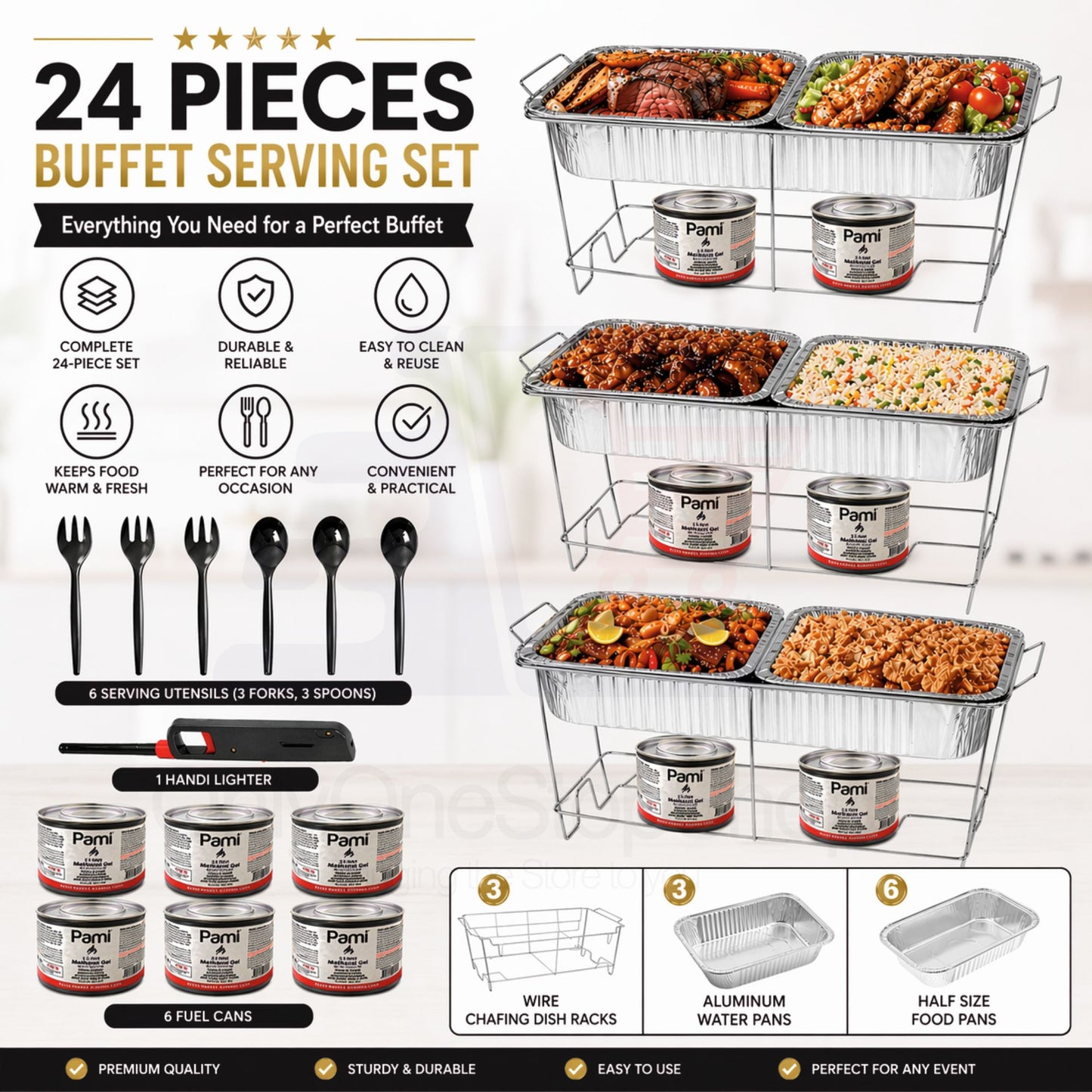 24 Piece All-in-One Chafing Dish Set for Catering & Events Disposable VeZee