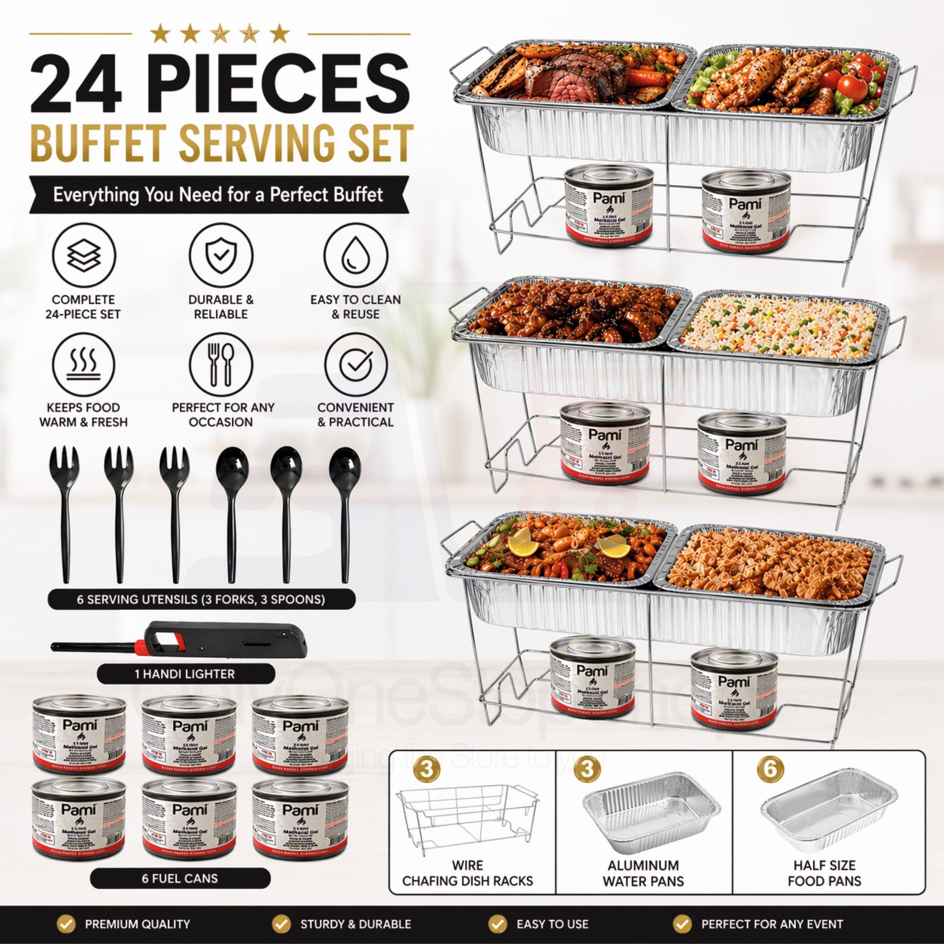 24 Piece All-in-One Chafing Dish Set for Catering & Events Disposable VeZee