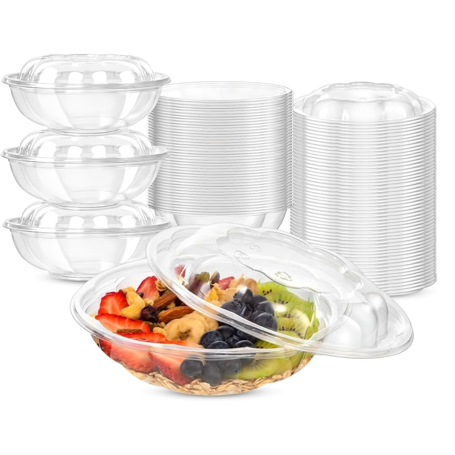 24oz Disposable Rose / Salad Bowls To-Go Containers with Airtight Lids Rose Bowls VeZee