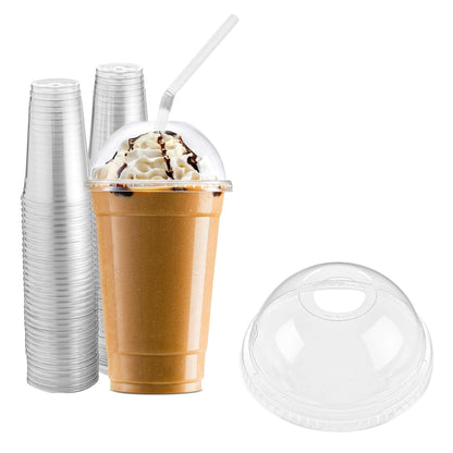24oz Clear PET Plastic Cups with Dome Lid & Straw Smoothie Cups VeZee