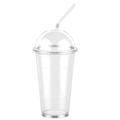 24oz Clear PET Plastic Cups with Dome Lid & Straw Smoothie Cups VeZee