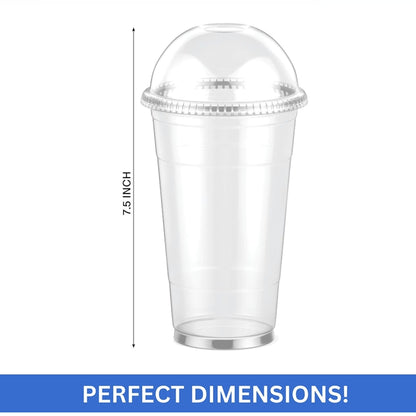 24oz Clear PET Plastic Cups with Dome Lid & Straw Smoothie Cups VeZee