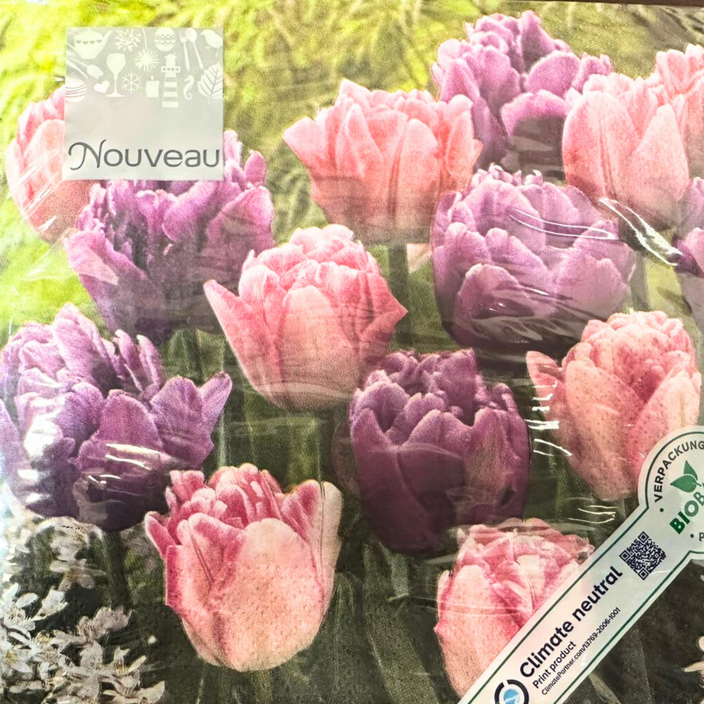 Single Paper Napkins For Decoupage Pink Tulip Field Mix Flower Pattern 1 Pack (20 Napkins) Napkins Nouveau   