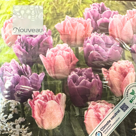 Single Paper Napkins For Decoupage Pink Tulip Field Mix Flower Pattern 1 Pack (20 Napkins) Napkins Nouveau