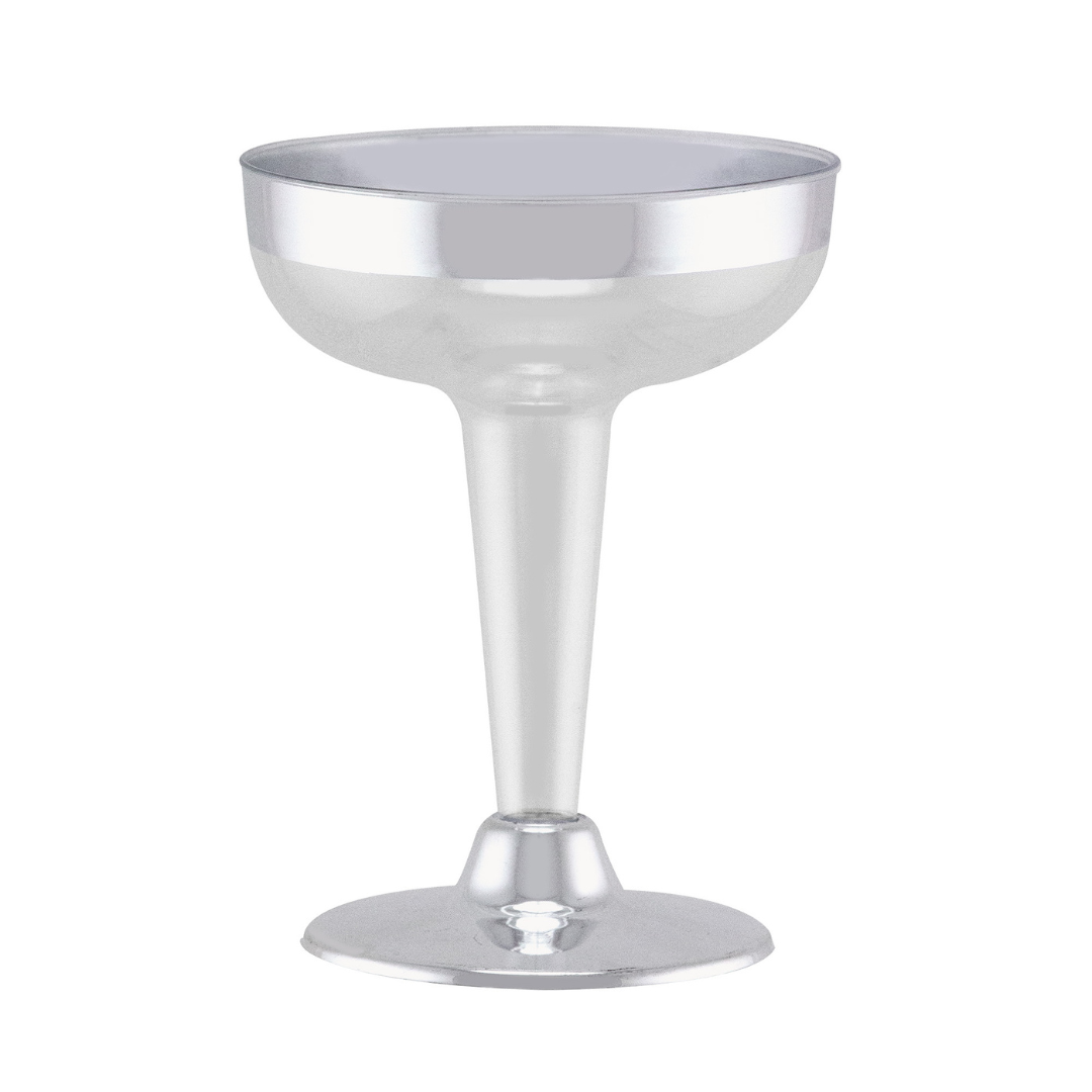 4oz Plastic Champagne Cocktail Glasses With Silver Rim & Bottom Champagne Flutes Lillian Tablesettings