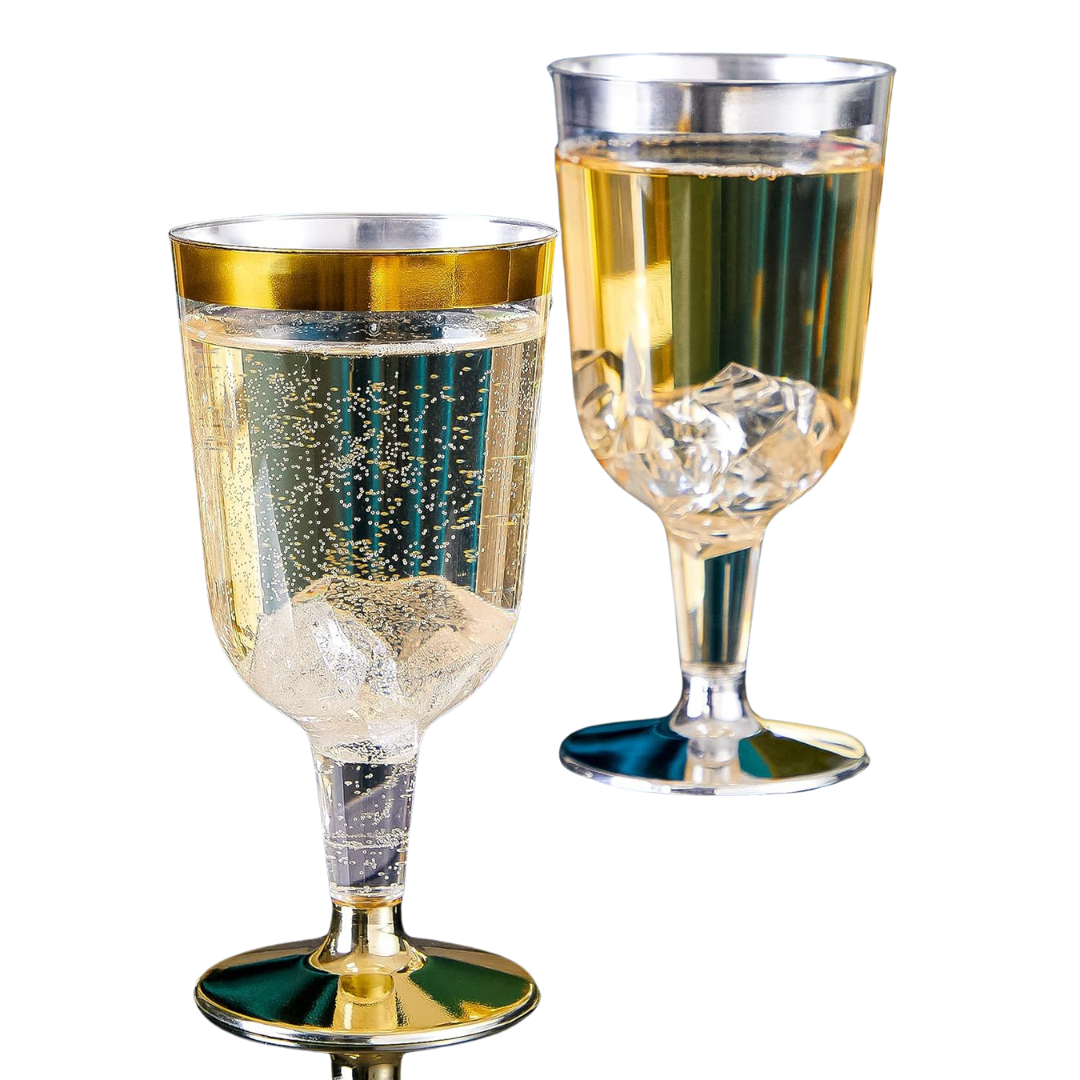 6.5oz Plastic 2-Pcs Wine Cups With Gold Rim & Bottom Champagne Glasses Lillian Tablesettings