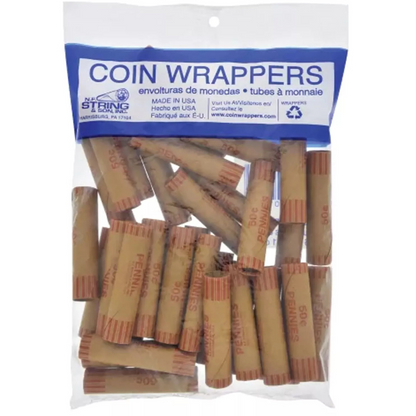 99¢ Coin Wrappers - 36 Count Pack in Each Pack Paper Coin Wrappers & Bill Straps VeZee Pennies Wrap