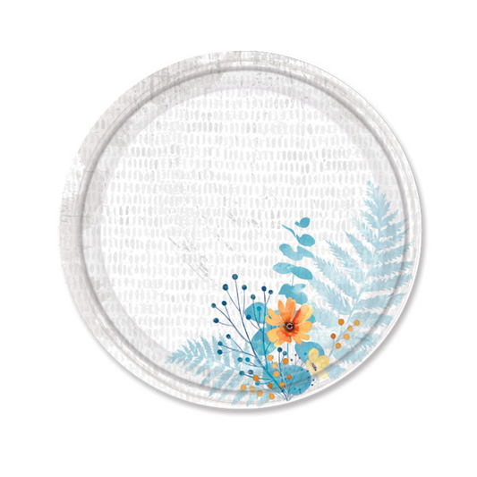 Floral Bliss Teal 10" Meal/Dinner Paper Plates Disposable Plates Nicole Home Collection