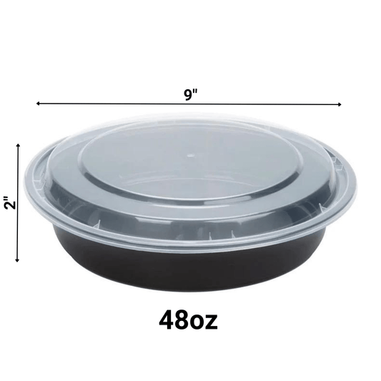 *WHOLESALE* 48oz Black Meal Prep/ Bento Box Container with Clear Lid 150/Case Food Storage & Serving VeZee
