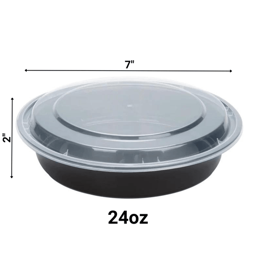 *WHOLESALE* 24oz Black Meal Prep/ Bento Box Round Container with Clear Lid 150/Case Food Storage & Serving VeZee