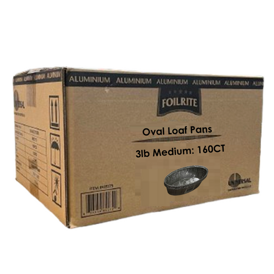 *WHOLESALE*Disposable Aluminum 3lb Medium Oval Loaf Pans: Ideal for Baking: 160CT Cake Pan VeZee