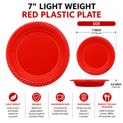 SALE 7" Light Weight Red Plastic plate 100 pieces Disposable Plates Ideal Dining