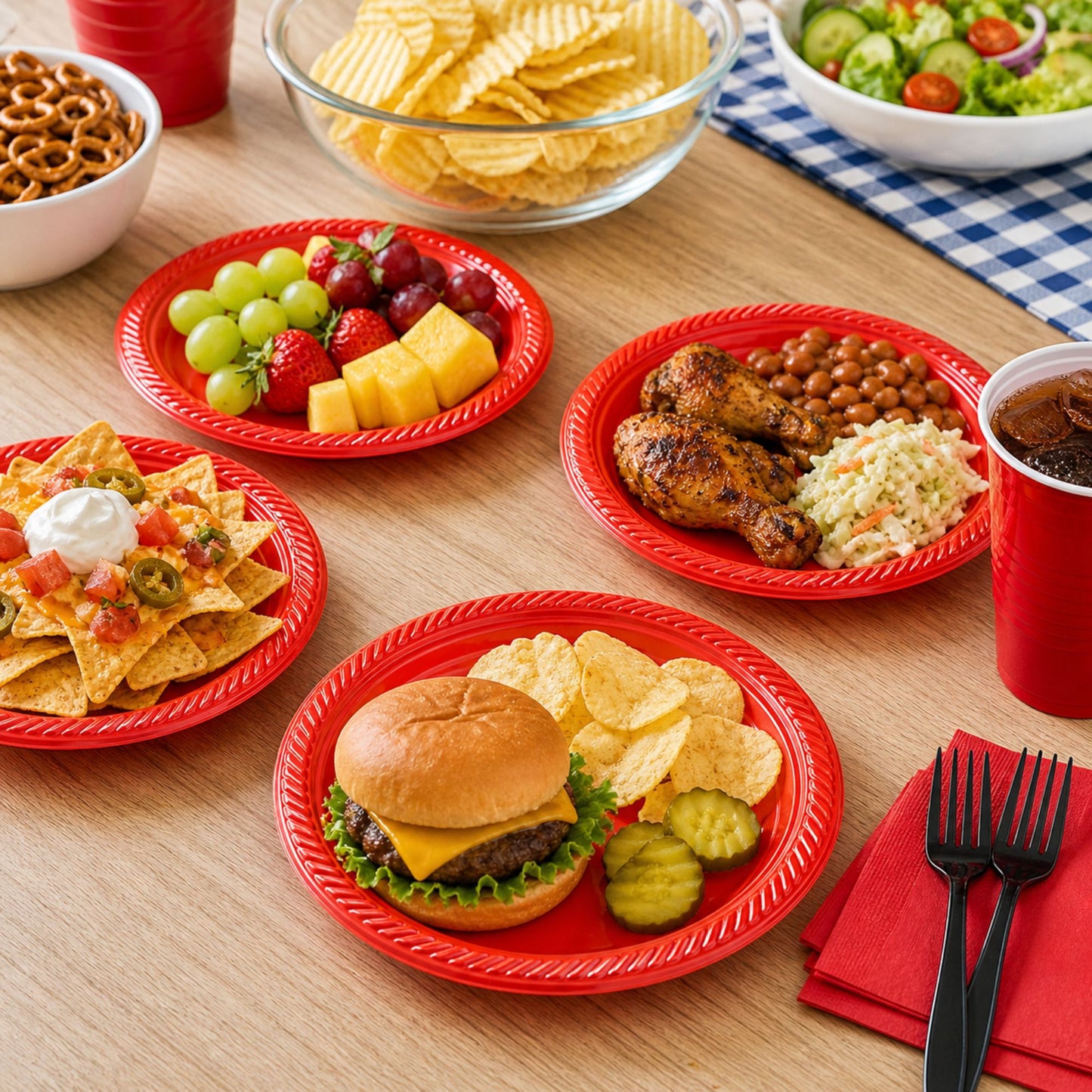 SALE 7" Light Weight Red Plastic plate 100 pieces Disposable Plates Ideal Dining