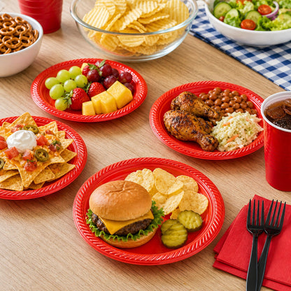 SALE 7" Light Weight Red Plastic plate 100 pieces Disposable Plates Ideal Dining