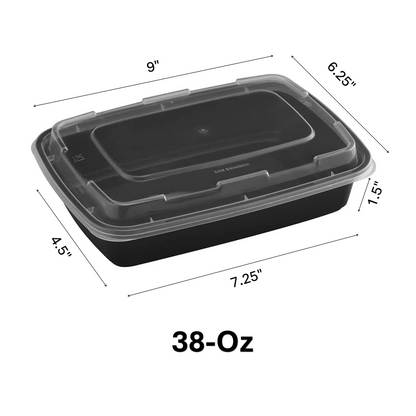 *WHOLESALE* 38oz. Black Rectangular Containers with clear lids | 150 ct/Case Food Storage & Serving VeZee