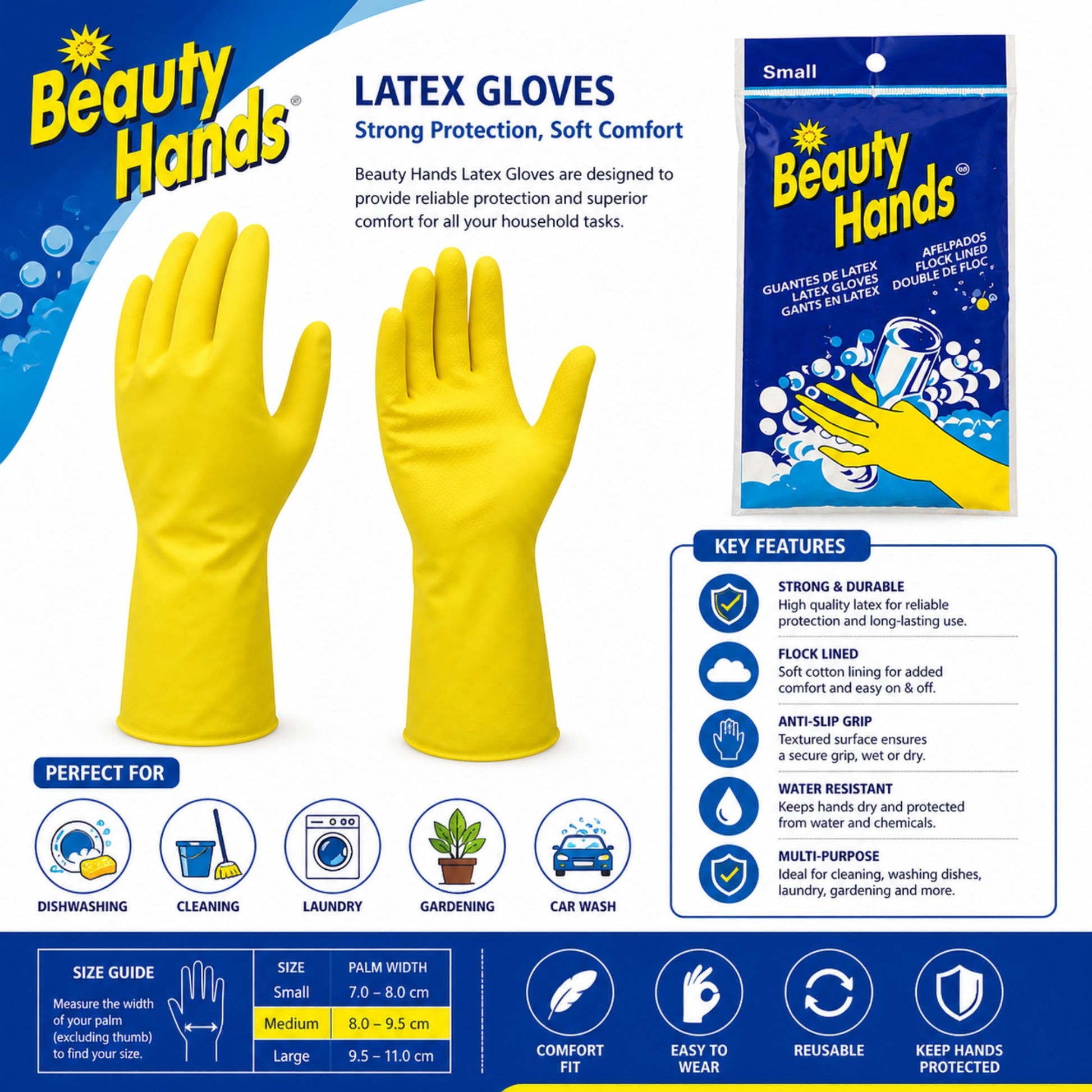 Latex Gloves Reusable Yellow Hand Cleaning Medium- 1 Pair Gloves VeZee