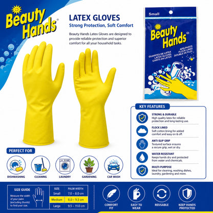 Latex Gloves Reusable Yellow Hand Cleaning Medium- 1 Pair Gloves VeZee