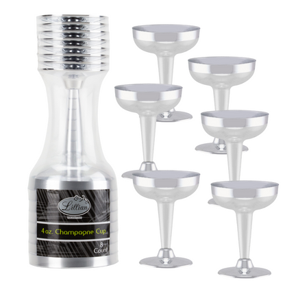 4oz Plastic Champagne Cocktail Glasses With Silver Rim & Bottom Champagne Flutes Lillian Tablesettings