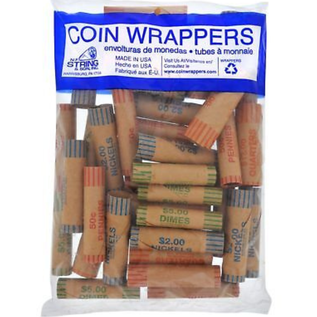 99¢ Coin Wrappers - 36 Count Pack in Each Pack Paper Coin Wrappers & Bill Straps VeZee Assorted