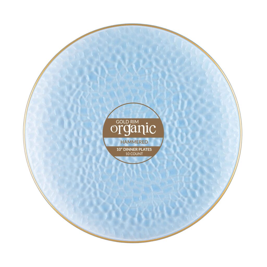 Organic Hammered Blue Gold Rim 10″ Plates Tablesettings Blue Sky   