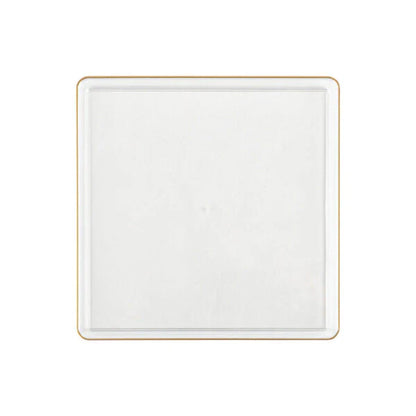 COMBO SET The Edge Collection 10.75" & 7.75" Square Clear With Gold Rim Plastic Dinnerware Combo Disposable Plates SIMCHA Collection