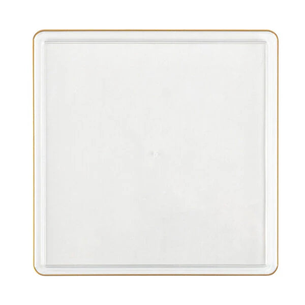 The Edge Collection 10.75" Clear with Gold Rim Square Plastic Dinner Plates Disposable Plates SIMCHA Collection