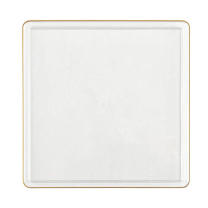 The Edge Collection 10.75" Clear with Gold Rim Square Plastic Dinner Plates Disposable Plates SIMCHA Collection