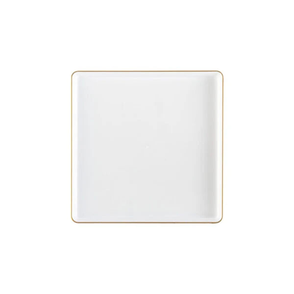 The Edge Collection 7.75" Transparent White with Gold Rim Square Plastic Plates Disposable Plates SIMCHA Collection