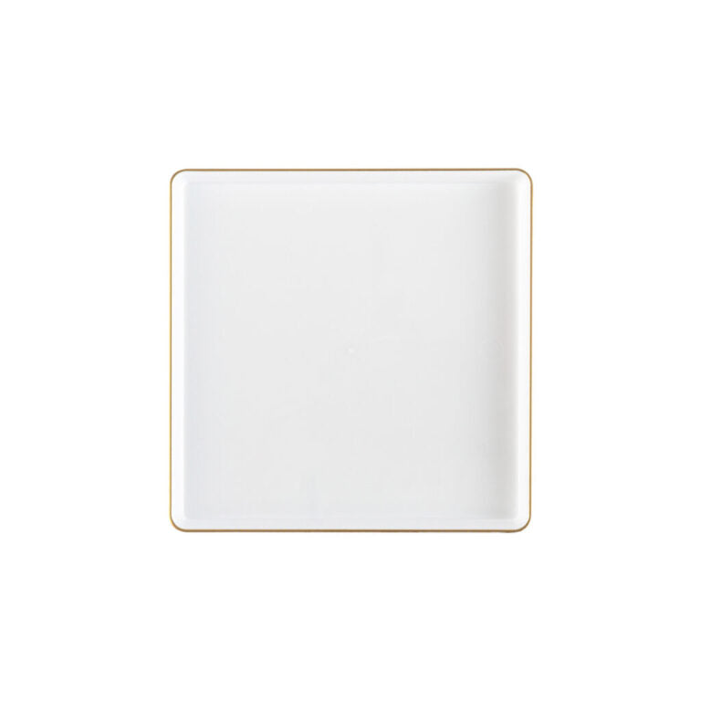 COMBO SET The Edge Collection 10.75" & 7.75" Square White With Gold Rim Plastic Dinnerware Combo Disposable Plates SIMCHA Collection