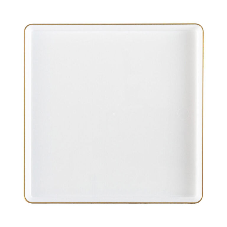 COMBO SET The Edge Collection 10.75" & 7.75" Square White With Gold Rim Plastic Dinnerware Combo Disposable Plates SIMCHA Collection