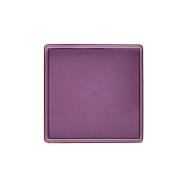 The Edge Collection 7.75" Transparent Purple with Gold Rim Square Plastic Plates Disposable Plates SIMCHA Collection