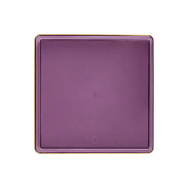 COMBO SET The Edge Collection 10.75" & 7.75" Square Purple With Gold Rim Plastic Dinnerware Combo Disposable Plates SIMCHA Collection
