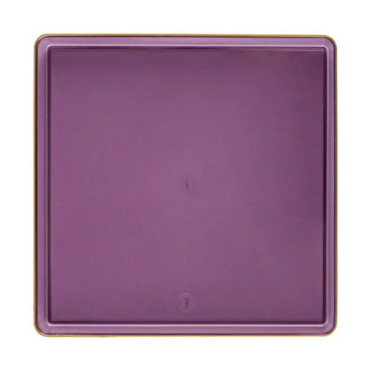 COMBO SET The Edge Collection 10.75" & 7.75" Square Purple With Gold Rim Plastic Dinnerware Combo Disposable Plates SIMCHA Collection